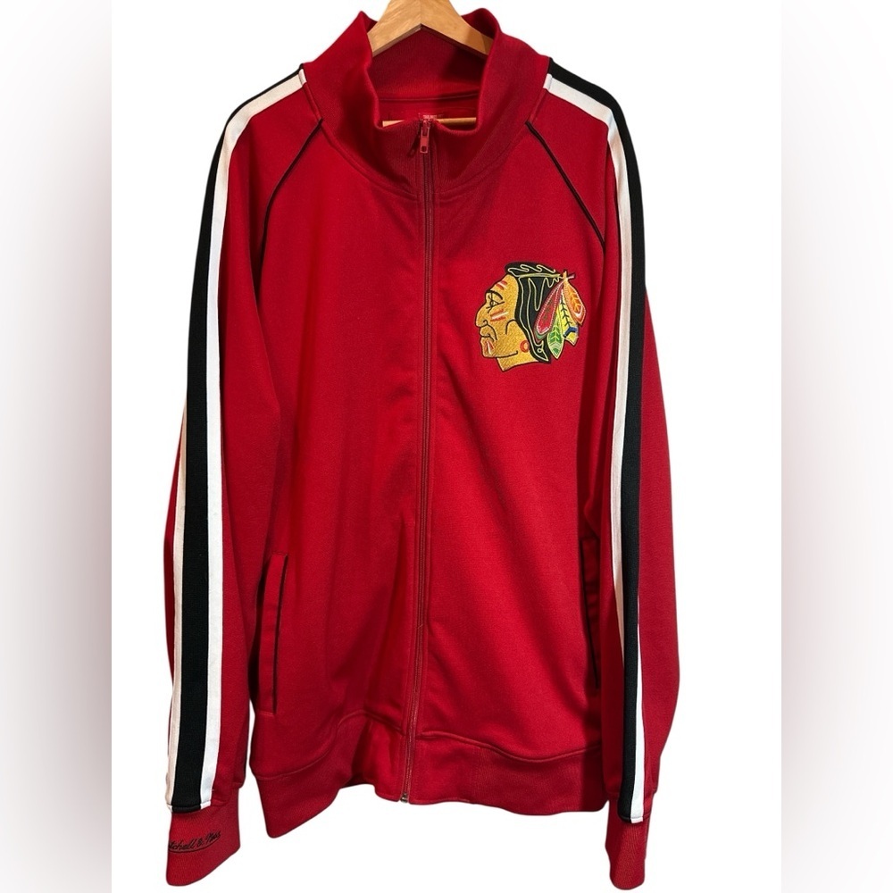 Mitchell & Ness Vintage Mens Chicago Blackhawks Jacket 4XL Red Zip Up Jacket EUC